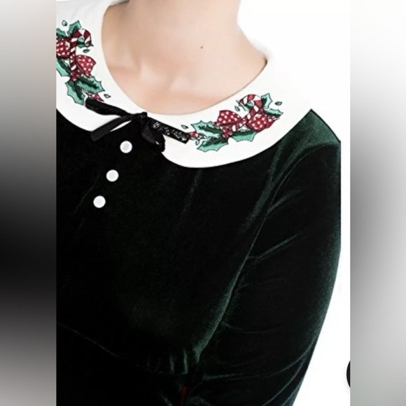 Hell Bunny Green Velvet Holiday Dress | Pinup Rockabilly Style | Size XS - Picture 3 of 13